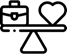 Symbol - Waage, die ein Bild einer Aktentasche und eines Herzens ausbalanciert