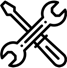 Icon - Ein gezeichnetes Bild von zwei übereinander gekreuzten Werkzeugen: ein Schraubenzieher und ein Schraubenschlüssel.