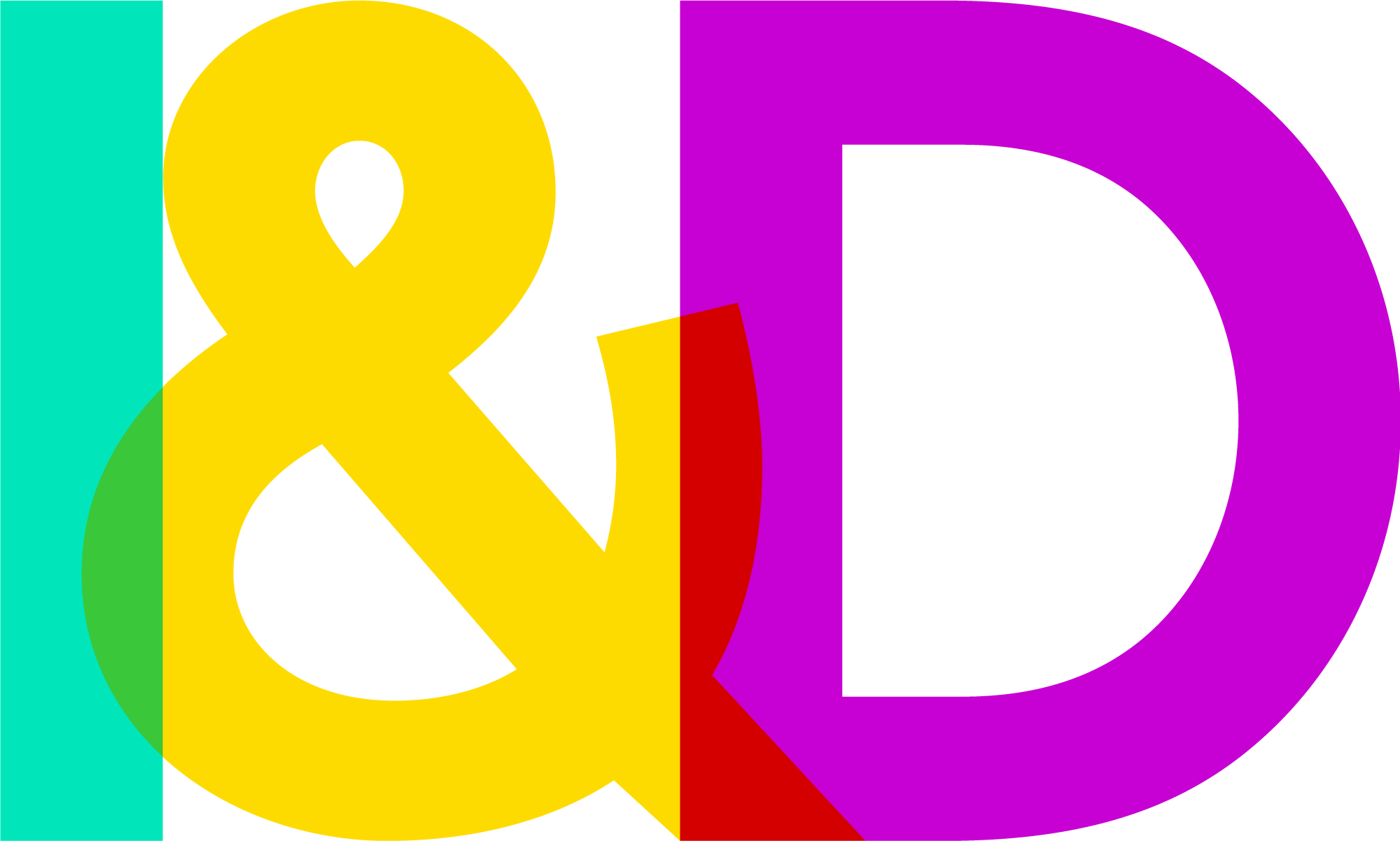 Logotipo que dice I&D, con la I en verde, el símbolo en amarillo y la D en rosa.